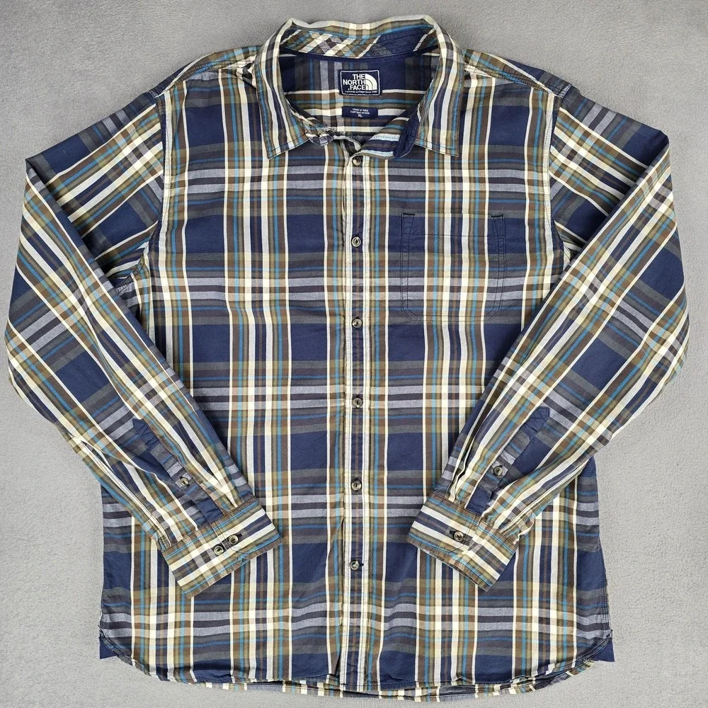The North Face‎ Shirt Mens XL Blue Plaid Lightweight Cotton Button Up Casual
